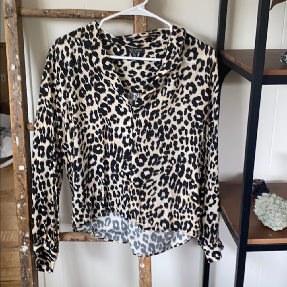 cheetah print button down blouse
